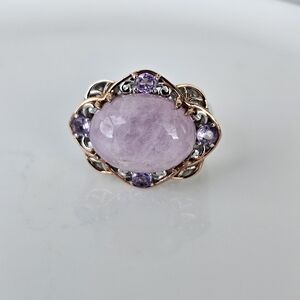Natural Kunzite & Amethyst Ring in Palladium Sterling Silver 18k RG Sz 6!